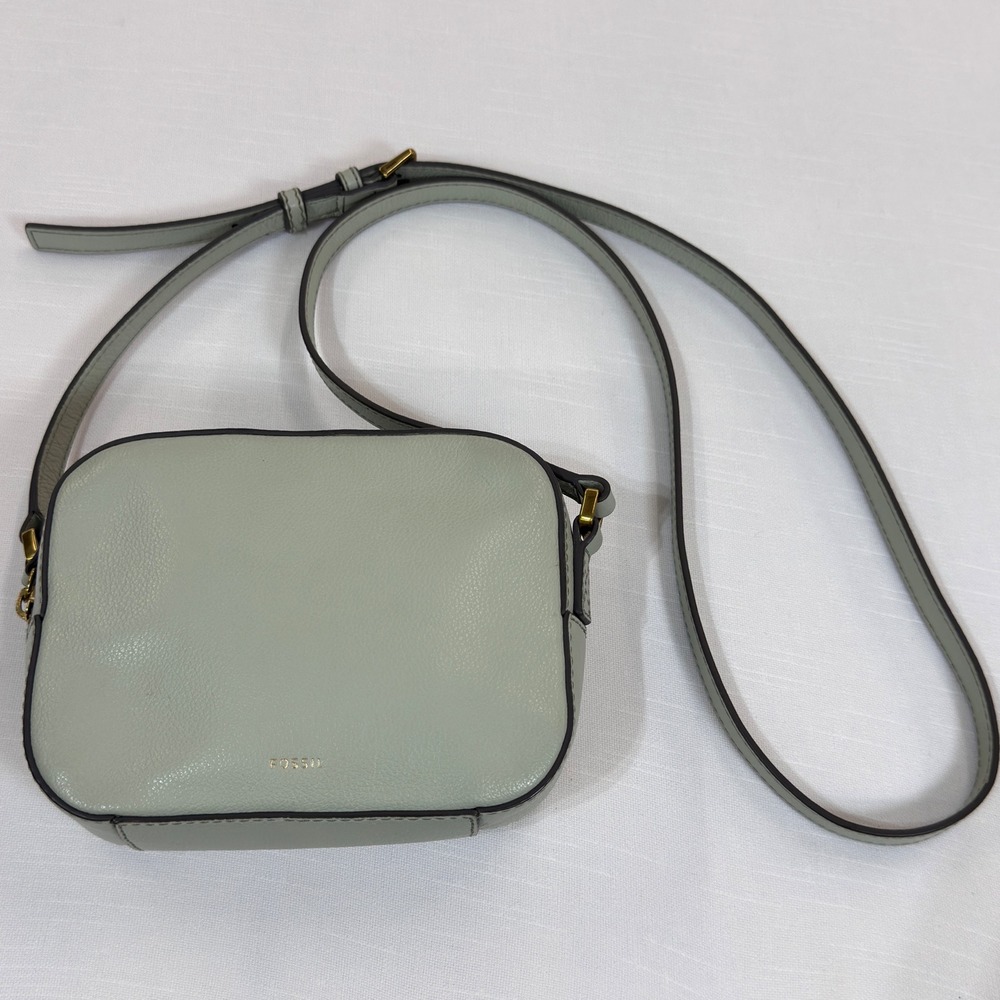 Fossil Small Crossbody Camera Bag Sage Green Pebbled Leather